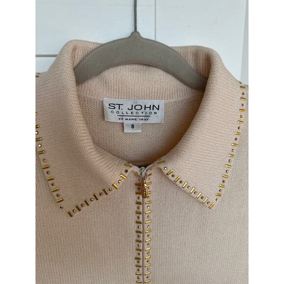 St. John Collection Gold Studded Detail Knit Zip Jacket Blazer, Size 8, Like New - Picture 6 of 9